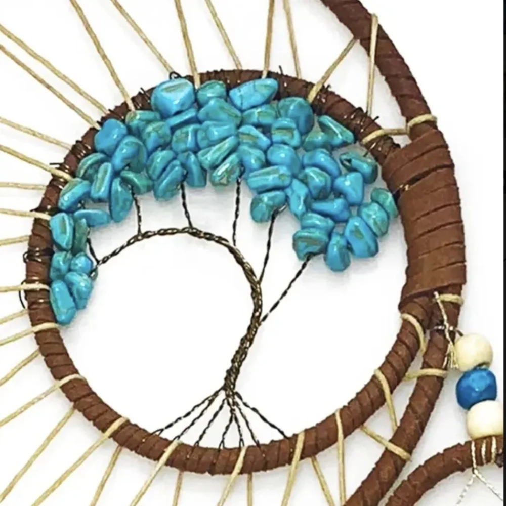 Indian Ojo Dreamcatcher Turquoise Stone Beaded Leather Tree of Life Oho Decor
